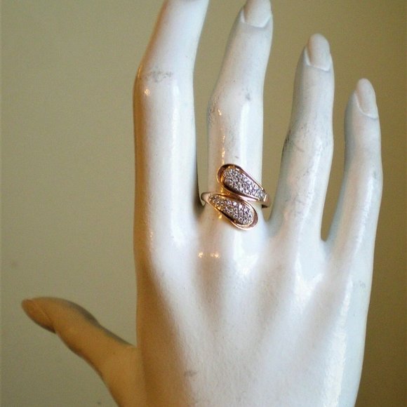 Vintage Russian Russia USSR 14K 585 Rose Pink Gold 0.37CT CZ Cluster Bypass Ring - Picture 9 of 10